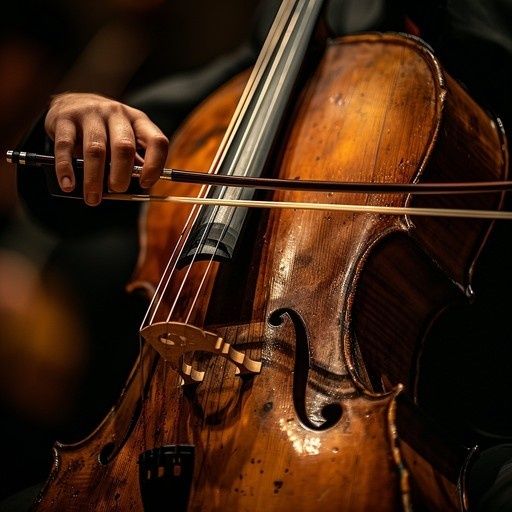 Gros plan sur un violoncelle joué à l’archet par un musicien
